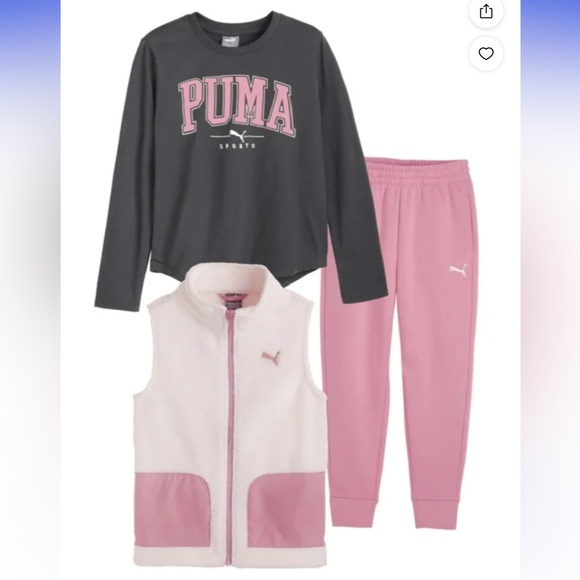 Puma Kids 3 piece vest set - Pink Cream & Grey Size 3T - Picture 10 of 11